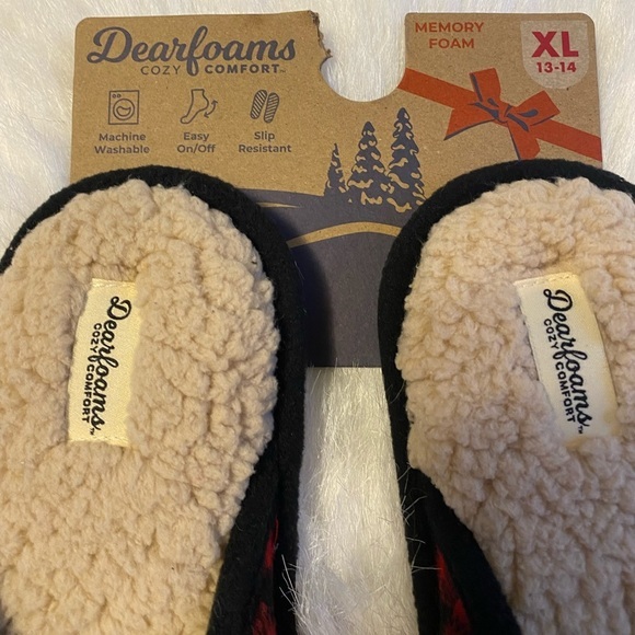 Dearfoams Slippers Mens Size XL 13-14 Red Plaid Slumber Jack Slip On Shoes - Picture 4 of 8